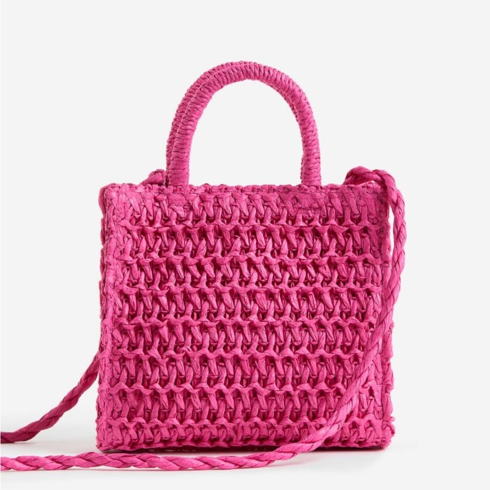Pink Straw Shoulder Bag